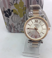 Fossil Carlie Silver Dial Two Tone Steel Strap Watch for Women - ES4342