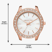 Michael Kors Lilane Three Hand Mother of Pearl White Dial Rose Gold Steel Strap Watch For Women - MK4557
