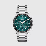 Hugo Boss Strike Chronograph Green Dial Silver Steel Strap Watch for Men - 1514241