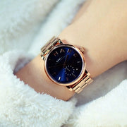 Marc Jacobs Baker Blue Dial Rose Gold Steel Strap Watch for Women - MBM3330