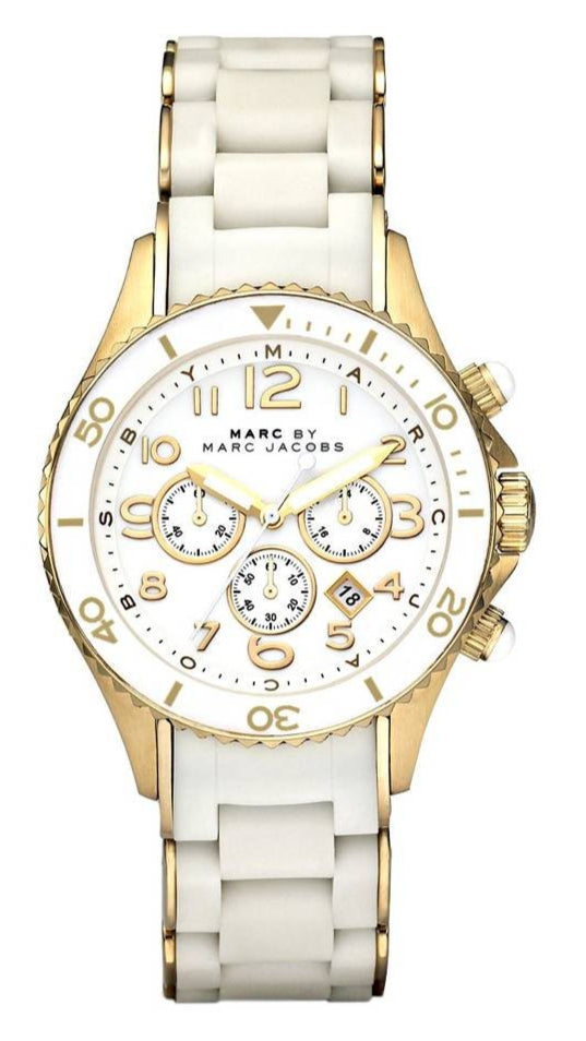Marc Jacobs Rock Chronograph White Dial White Silicone Strap Watch for Women - MBM2546