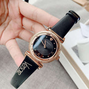 Versace V-Motif Vintage Logo Black Dial Black Leather Strap Watch for Women - VERE00818