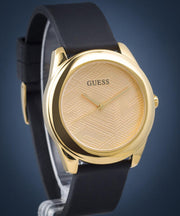 Guess Cubed Analog Gold Dial Black Silicone Strap Watch For Women - GW0665L1