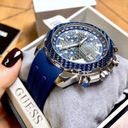 Guess Octane Chronograph Black Dial Blue Rubber Strap Watch For Men - W1047G2