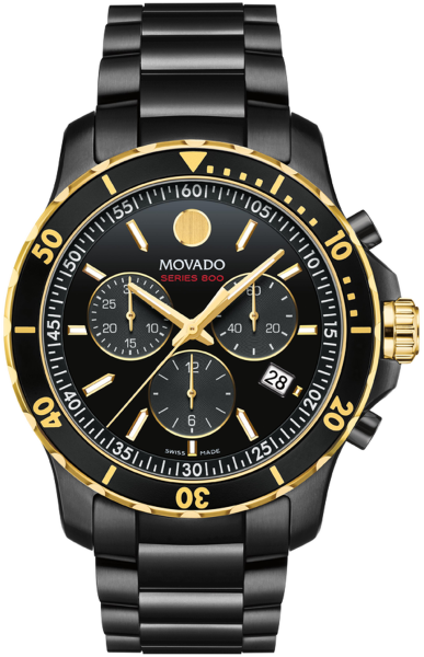 Movado Series 800 Chronograph Black Dial Black Steel Strap Watch For Men - 2600180