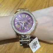Michael Kors Wren Purple Dial Gold Steel Strap Watch for Women - MK6290