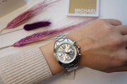 Michael Kors Bradshaw  Chronograph Silver Dial Silver Steel Strap Watch for Women - MK6174