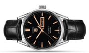 Tag Heuer Carrera Calibre 5 Automatic Black Dial Black Leather Strap Watch for Men - WAR201C.FC6266