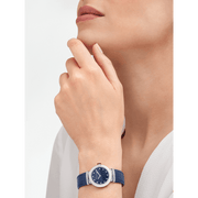 Bvlgari Lvcea Intarsio Aventurine Diamonds Blue Dial Blue Leather Strap Watch for Women - LVCEA103617