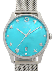 Gucci G-Timeless Turquiose Mother of Pearl Dial Silver Mesh Bracelet Watch For Women - YA1264039