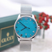 Gucci G-Timeless Turquiose Mother of Pearl Dial Silver Mesh Bracelet Watch For Women - YA1264039