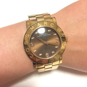 Marc Jacobs Amy Black Dial Gold Steel Strap Watch for Women - MBM3273
