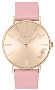 Coach Delancey Gold Dial Pink Leather Strap Watch for Women - 14503332