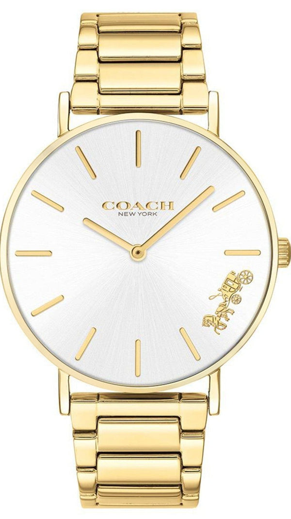 Coach Perry White Dial Gold Steel Strap Watch for Women - 14503345