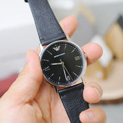 Emporio Armani Kappa Analog Quartz Black Dial Black Leather Strap Watch For Men - AR11013