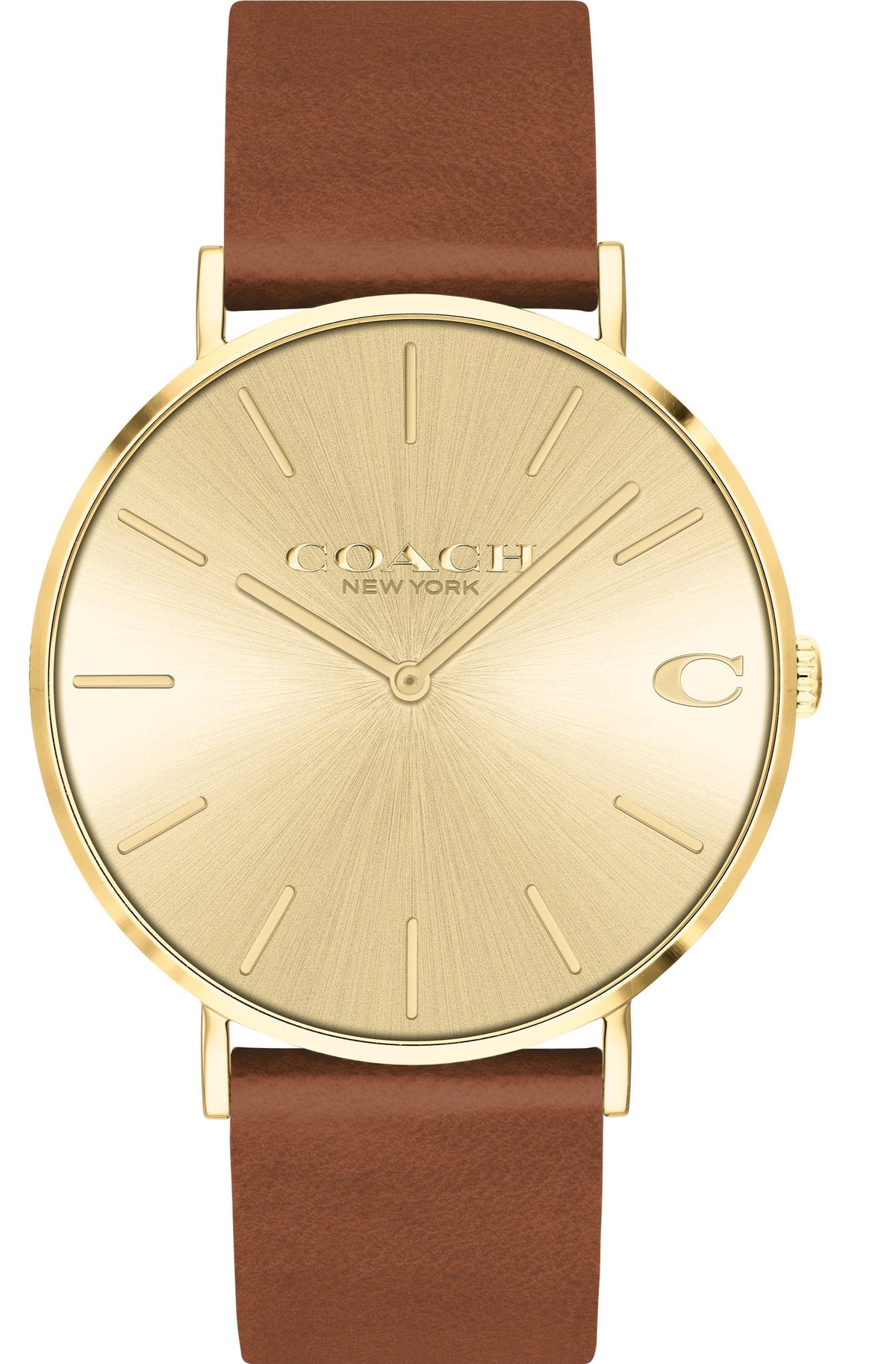 Coach Charles Gold Dial Brown Leather Strap Watch for Women - 14602433