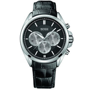 Hugo Boss Driver Chronograph Black Dial Black Leather Strap Watch for Men - 1512879