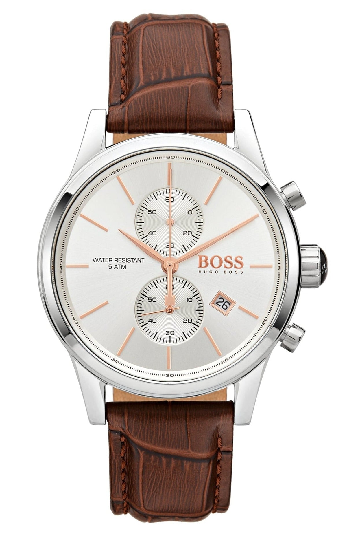 Hugo Boss Jet Chronograph Silver Dial Brown Leather Strap Watch for Men - 1513280