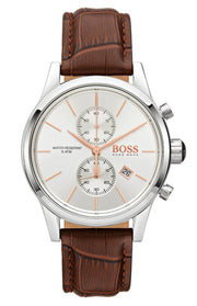 Hugo Boss Jet Chronograph Silver Dial Brown Leather Strap Watch for Men - 1513280