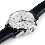 Hugo Boss Jet Chronograph White Dial Black Leather Strap Watch for Men - 1513282