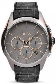 Hugo Boss Onyx Grey Dial Black Leather Strap Watch for Men - 1513366