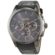 Hugo Boss Onyx Grey Dial Black Leather Strap Watch for Men - 1513366