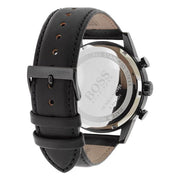 Hugo Boss Navigator Chronograph Black Dial Black Leather Strap Watch for Men - 1513497