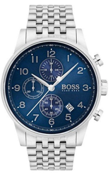 Hugo Boss Navigator Chronograph Blue Dial Silver Steel Strap Watch for Men - 1513498
