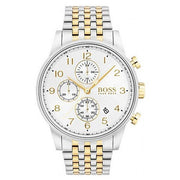 Hugo Boss Navigator Chronograph White Dial Two Tone Steel Strap Watch for Men - 1513499