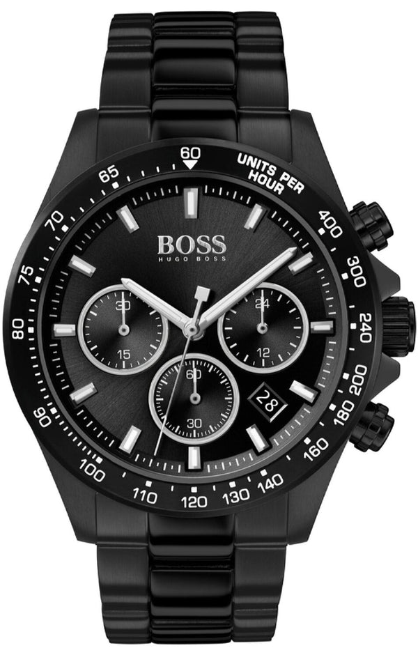 Hugo Boss Hero Chronograph Black Dial Black Steel Strap Watch for Men - 1513754