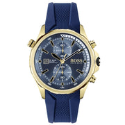 Hugo Boss Globetrotter Chronograph Blue Dial Blue Silicone Strap Watch for Men - 1513822