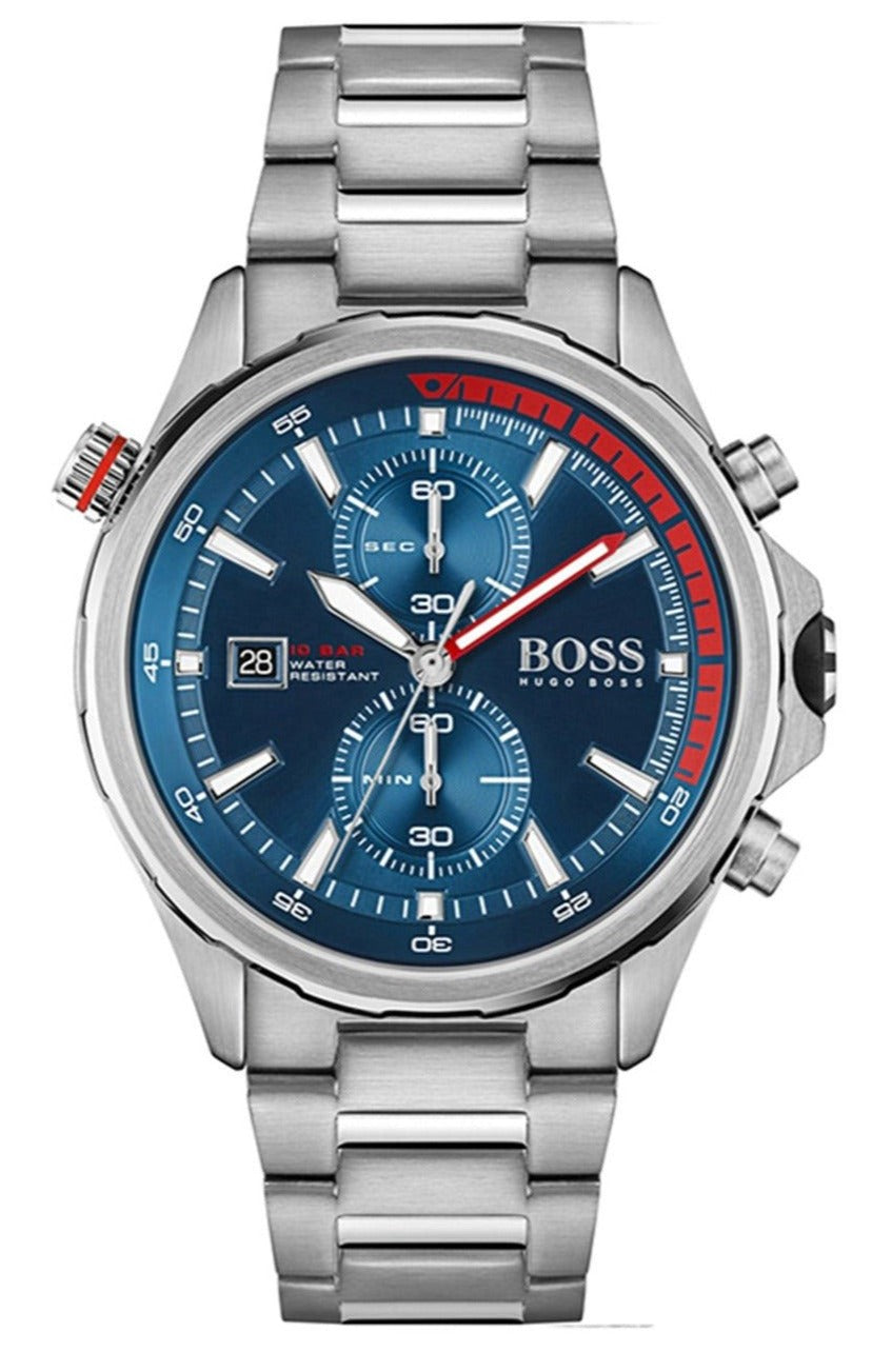Hugo Boss Globetrotter Chronograph Blue Dial Silver Steel Strap Watch for Men - 1513823