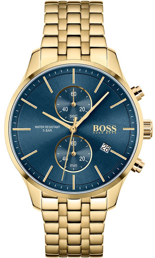 Hugo Boss Associate Chronograph Blue Dial Gold Steel Strap Watch for Men - 1513841