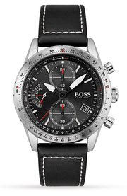 Hugo Boss Pilot Edition Chronograph Black Dial Black Leather Strap Watch for Men - 1513853