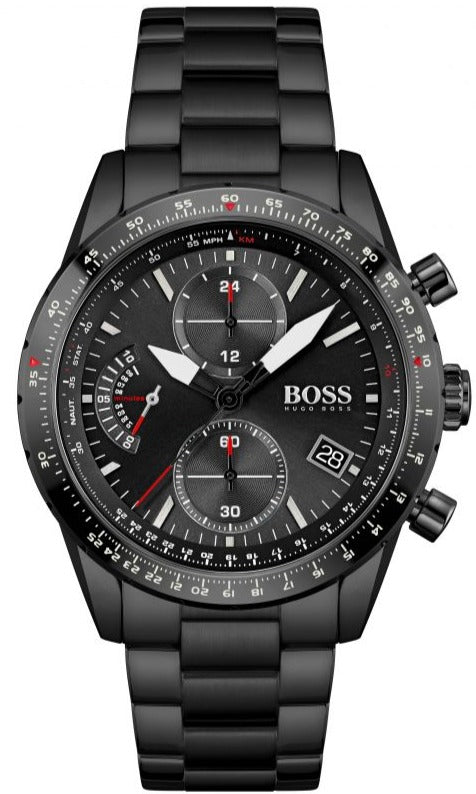 Hugo Boss Pilot Edition Chronograph Black Dial Black Steel Strap Watch for Men - 1513854