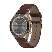Hugo Boss Santiago Chronograph Grey Dial Brown Leather Strap Watch for Men - 1513861