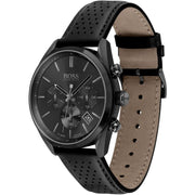 Hugo Boss Champion Chronograph Black Dial Black Leather Strap Watch for Men - 1513880