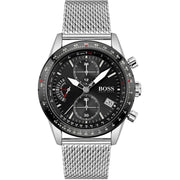 Hugo Boss Pilot Edition Chronograph Black Dial Silver Mesh Bracelet Watch for Men - 1513886