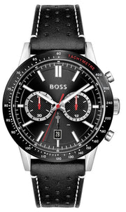 Hugo Boss Allure Chronograph Black Dial Black Leather Strap Watch for Men - 1513920