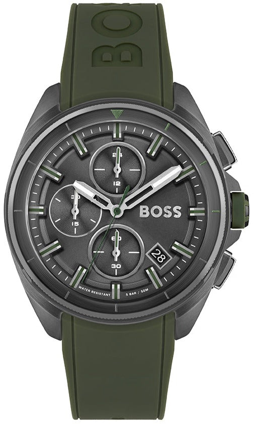 Hugo Boss Volane Chronograph Grey Dial Green Silicone Strap Watch For Men - 1513952