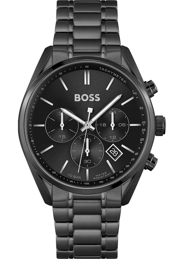 Hugo Boss Champion Chronograph Black Dial Black Steel Strap Watch for Men - 1513960
