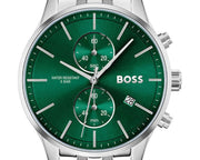 Hugo Boss Associate Chronograph Green Dial Silver Steel Strap Watch for Men - 1513975