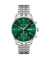 Hugo Boss Associate Chronograph Green Dial Silver Steel Strap Watch for Men - 1513975