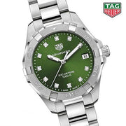 Tag Heuer Aquaracer Diamonds Emerald Green Dial Silver Steel Strap Watch for Women - WBD1316.BA0740