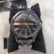 Armani Exchange Hampton Chronograph Black Dial Black Steel Strap Watch For Men - AX2121
