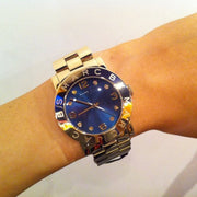Marc Jacobs Amy Blue Dial Gold Steel Strap Watch for Women - MBM3166