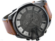 Diesel Mega Chief Chronograph Grey Dial Brown Leather Strap Watch For Men - DZ4463