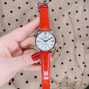 Tissot Chemin Des Tourelles Powermatic 80 Mother of Pearl White Dial Red Leather Strap Watch For Women - T099.207.16.118.00