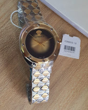 Versace Shadov Quartz Gold Dial Two Tone Steel Strap Watch for Women - VEBM00518