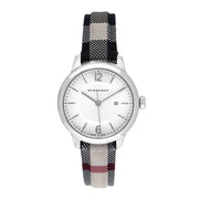 Burberry Classic Stone Silver Dial Horseberry Black Leather Strap Watch for Women - BU10103